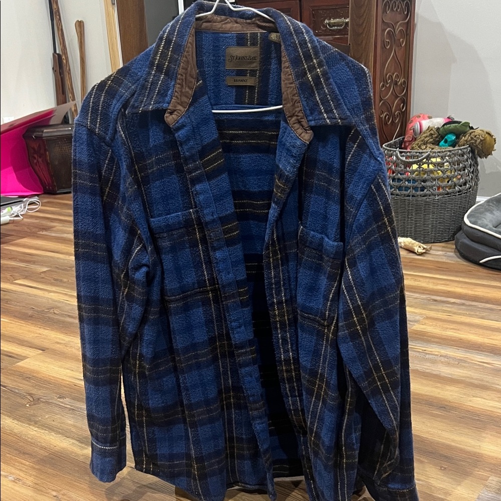 Men's Blue and Brown Plaid Shirt Jacket